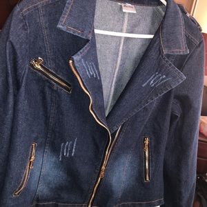 Jean biker jacket. New. Size L/XL